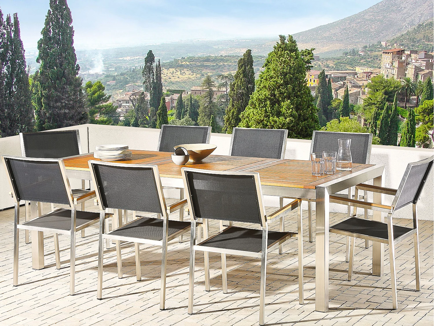 Table de salle à manger de jardin GROSSETO 220 cm 100 cm Bois d'eucalyptus Marron