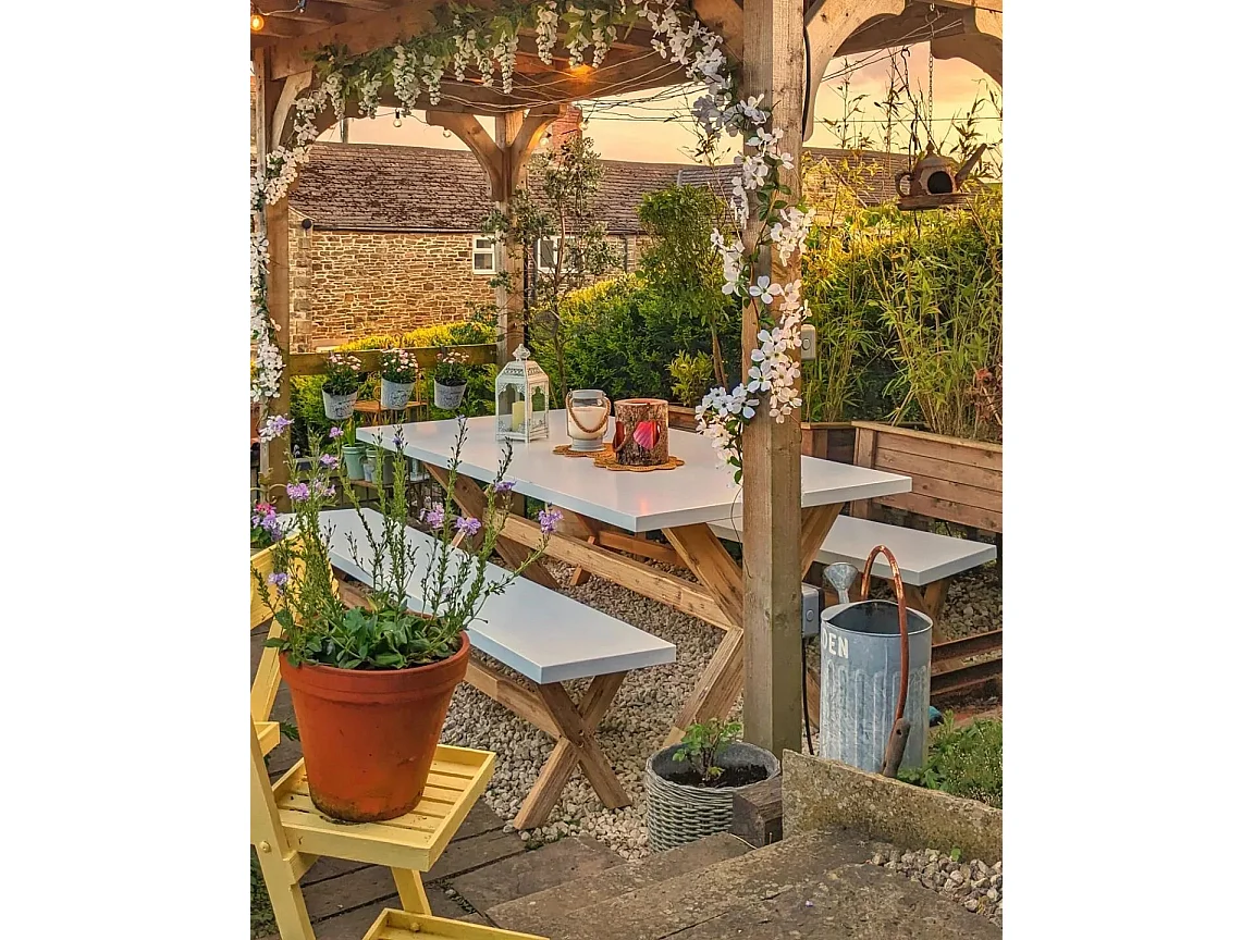 Table de salle à manger de jardin OLBIA 200 cm 100 cm Béton Blanc