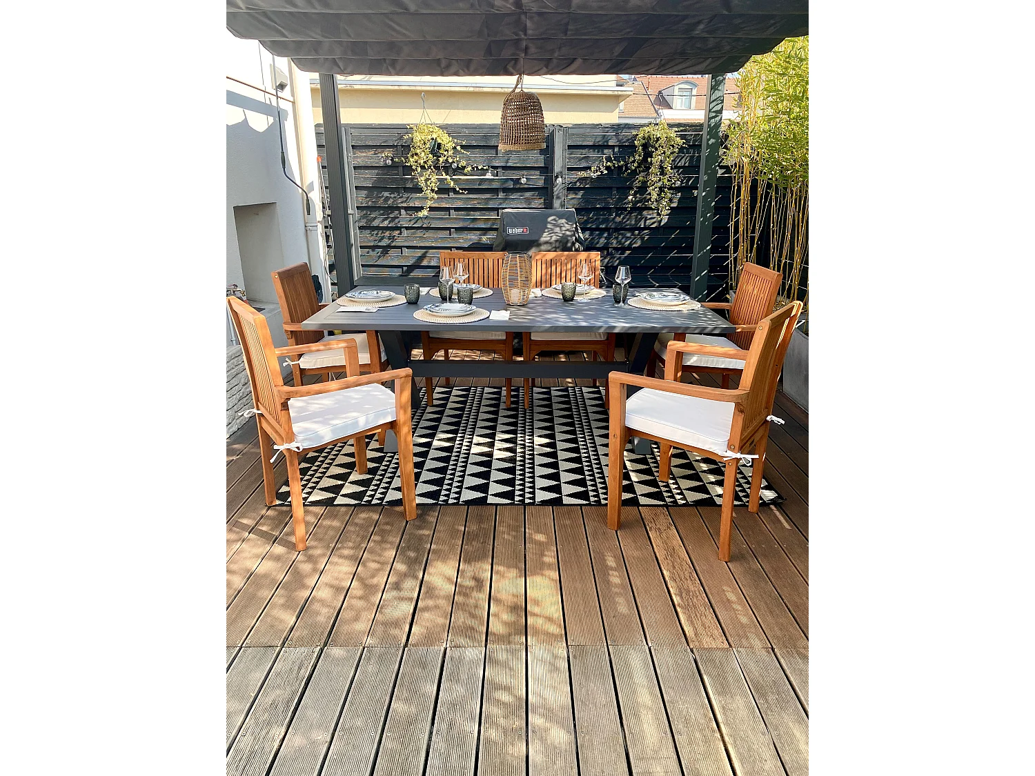 Table de salle à manger de jardin CASCAIS 200 cm 105 cm Métal Gris