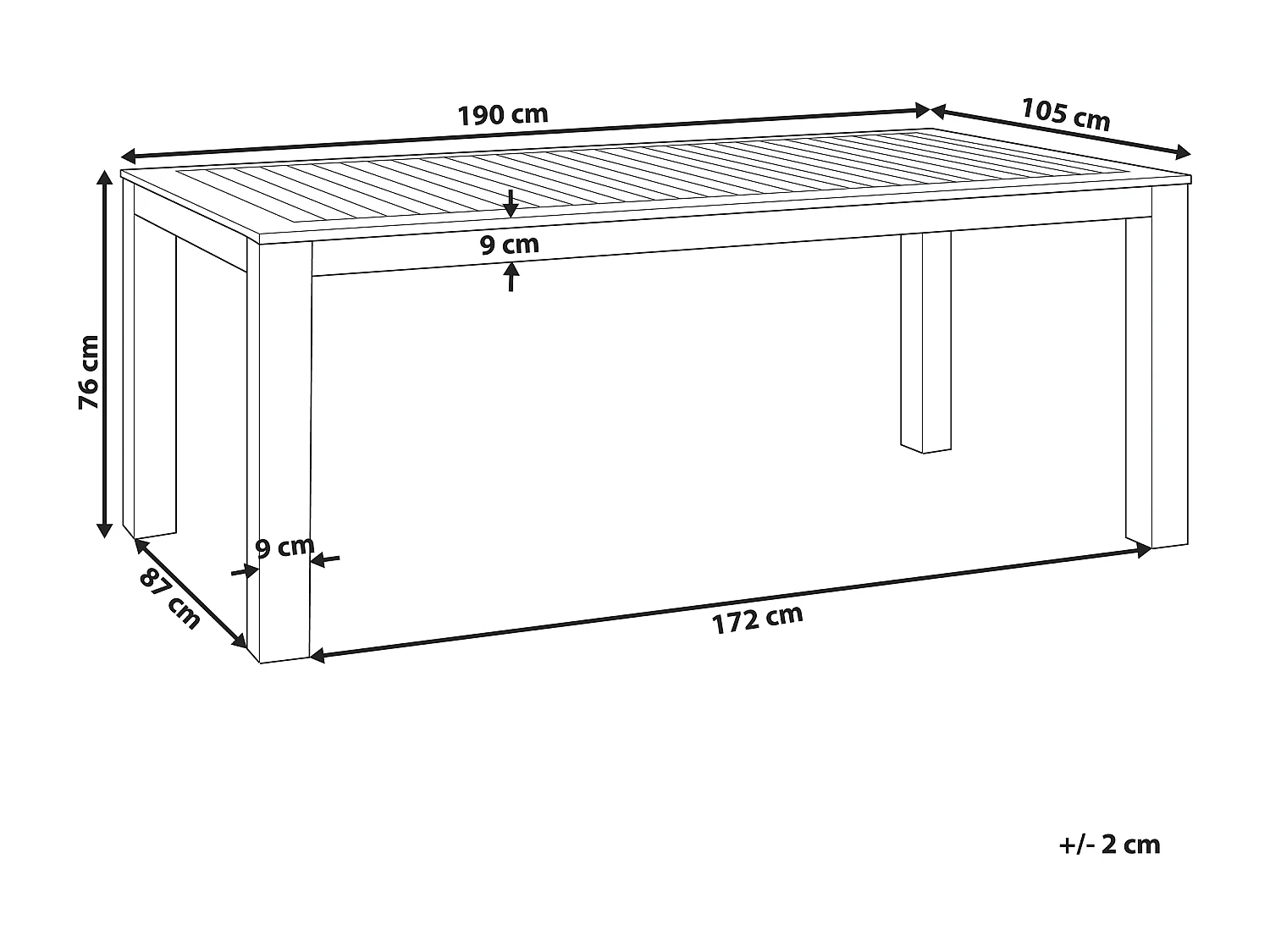 Table de salle à manger de jardin MONSANO 190 cm 105 cm Bois d'eucalyptus Marron