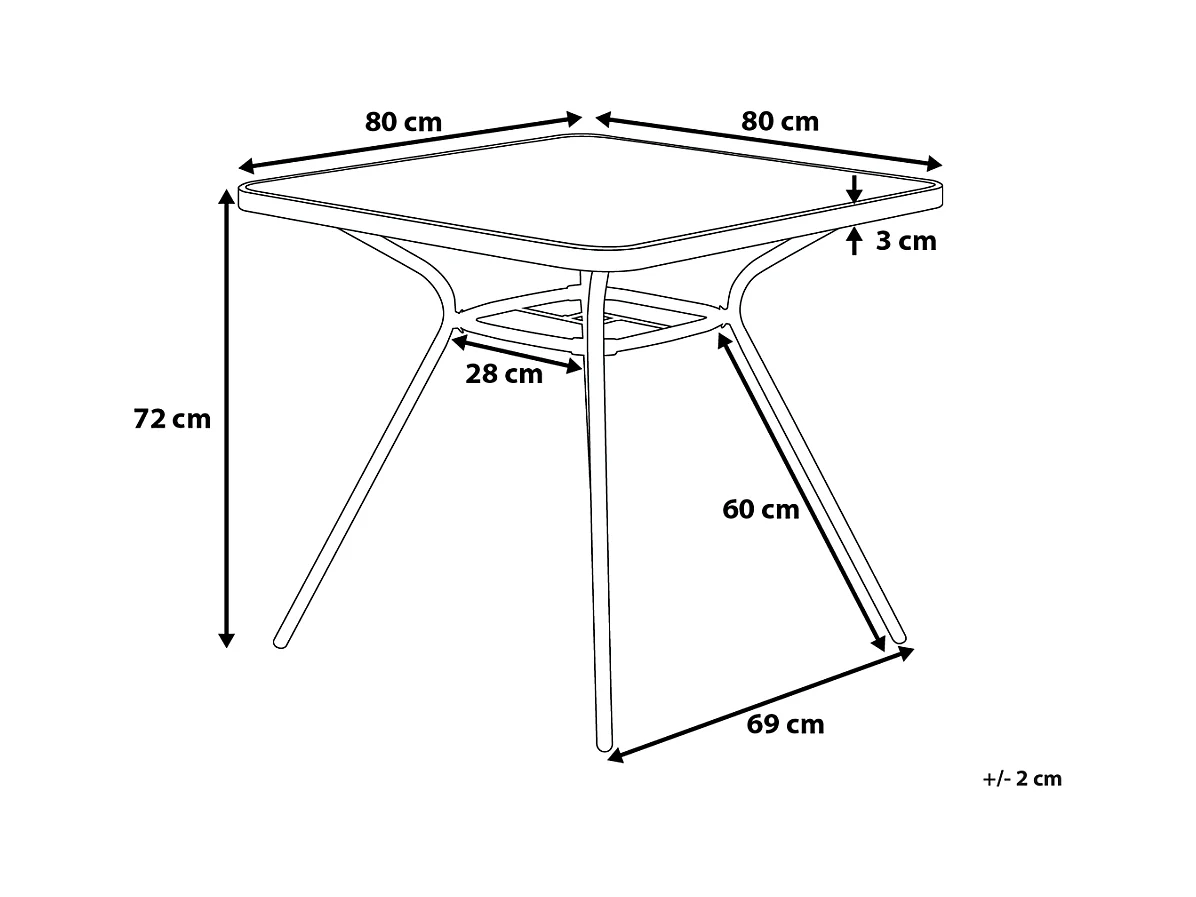 Mesa de balcón LIVO 80 cm 80 cm Vidrio Negro
