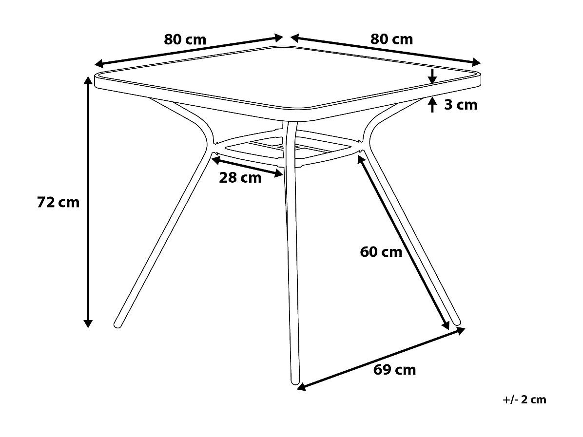 Table bistrot LIVO 80 cm 80 cm Verre Noir