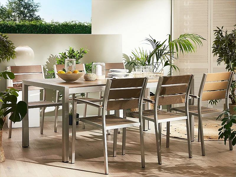 Table de salle à manger de jardin VERNIO 180 cm 90 cm Métal Marron