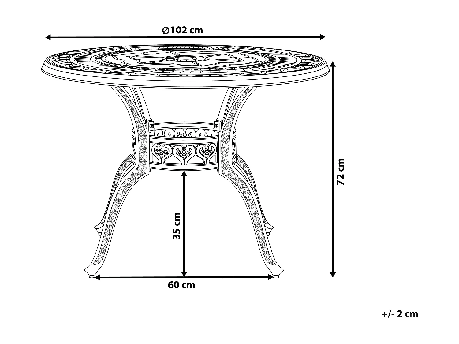 Table de salle à manger de jardin SALENTO 102 cm 102 cm Métal Marron foncé