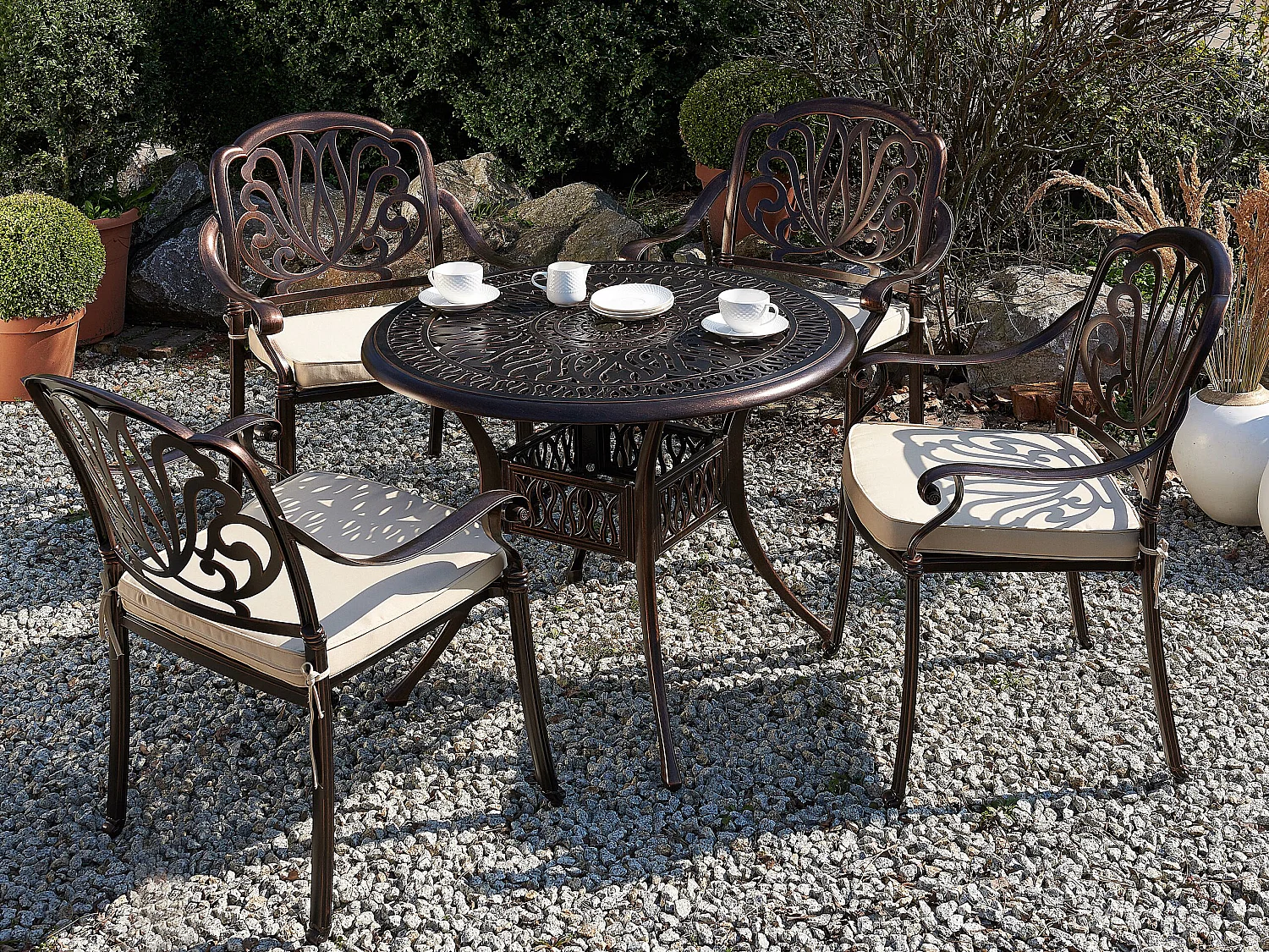 Table de salle à manger de jardin pour 4 personnes ANCONA 90 cm 90 cm Métal Marron foncé