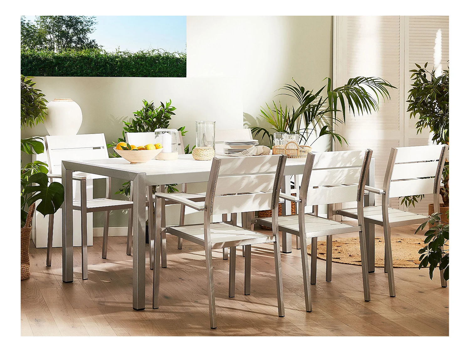 Outdoor Modern Gartentisch 6 Personen Weiß Aluminium 180 x 90 cm Vernio