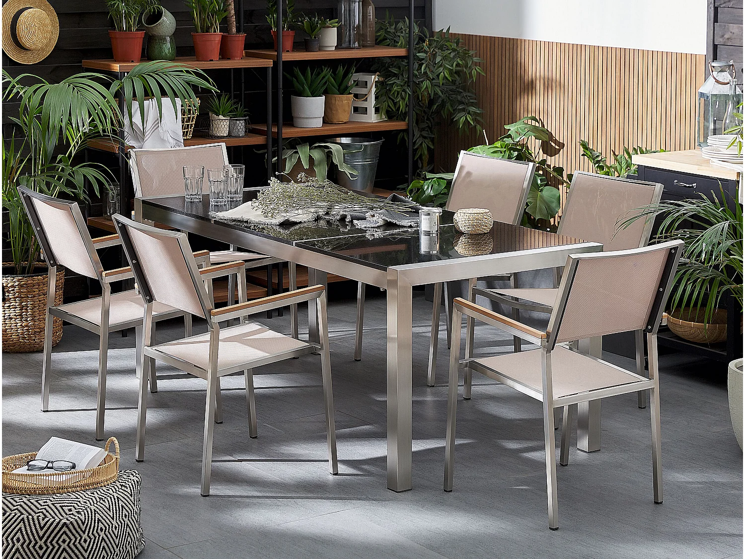 Tavolo da pranzo da giardino GROSSETO 180 cm 90 cm Lucido Granito Nero