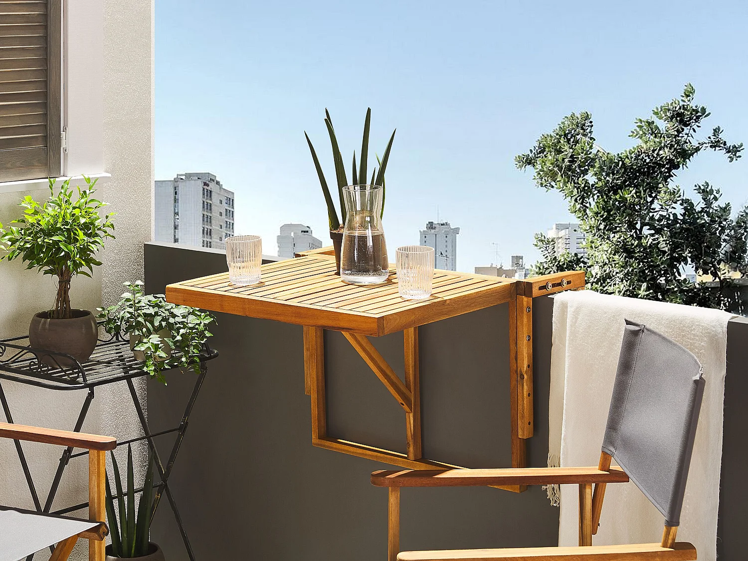 Mesa de varanda UDINE 70 cm 69 cm Madeira de acácia Castanho