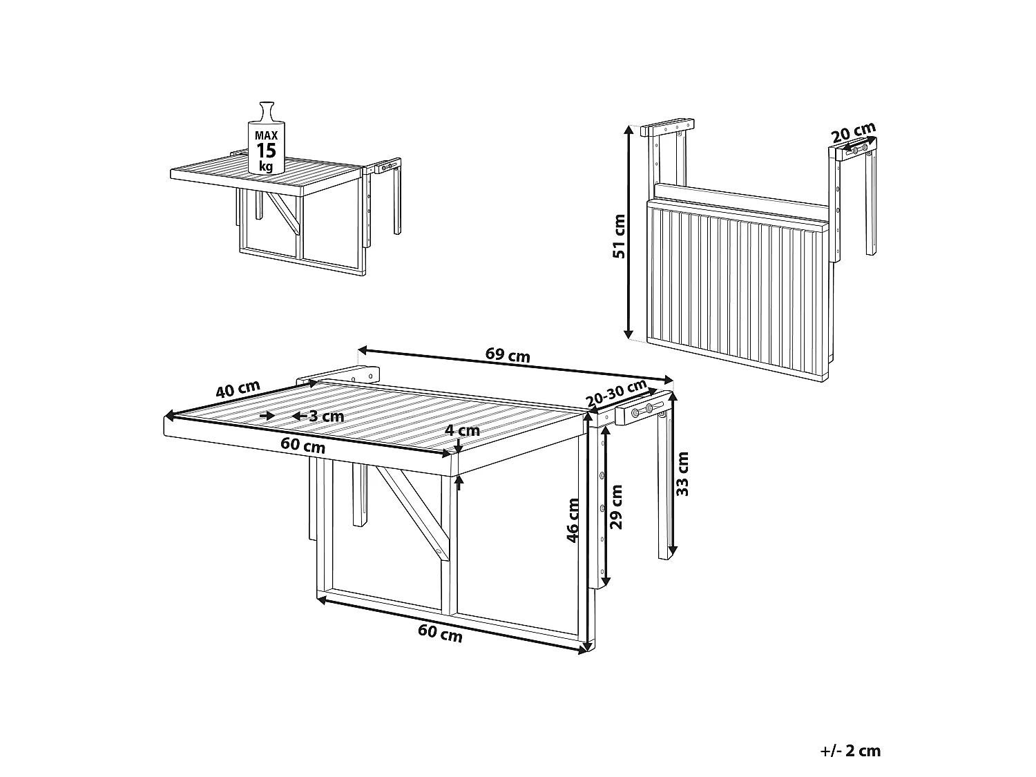 Mesa de varanda UDINE 70 cm 69 cm Madeira de acácia Castanho