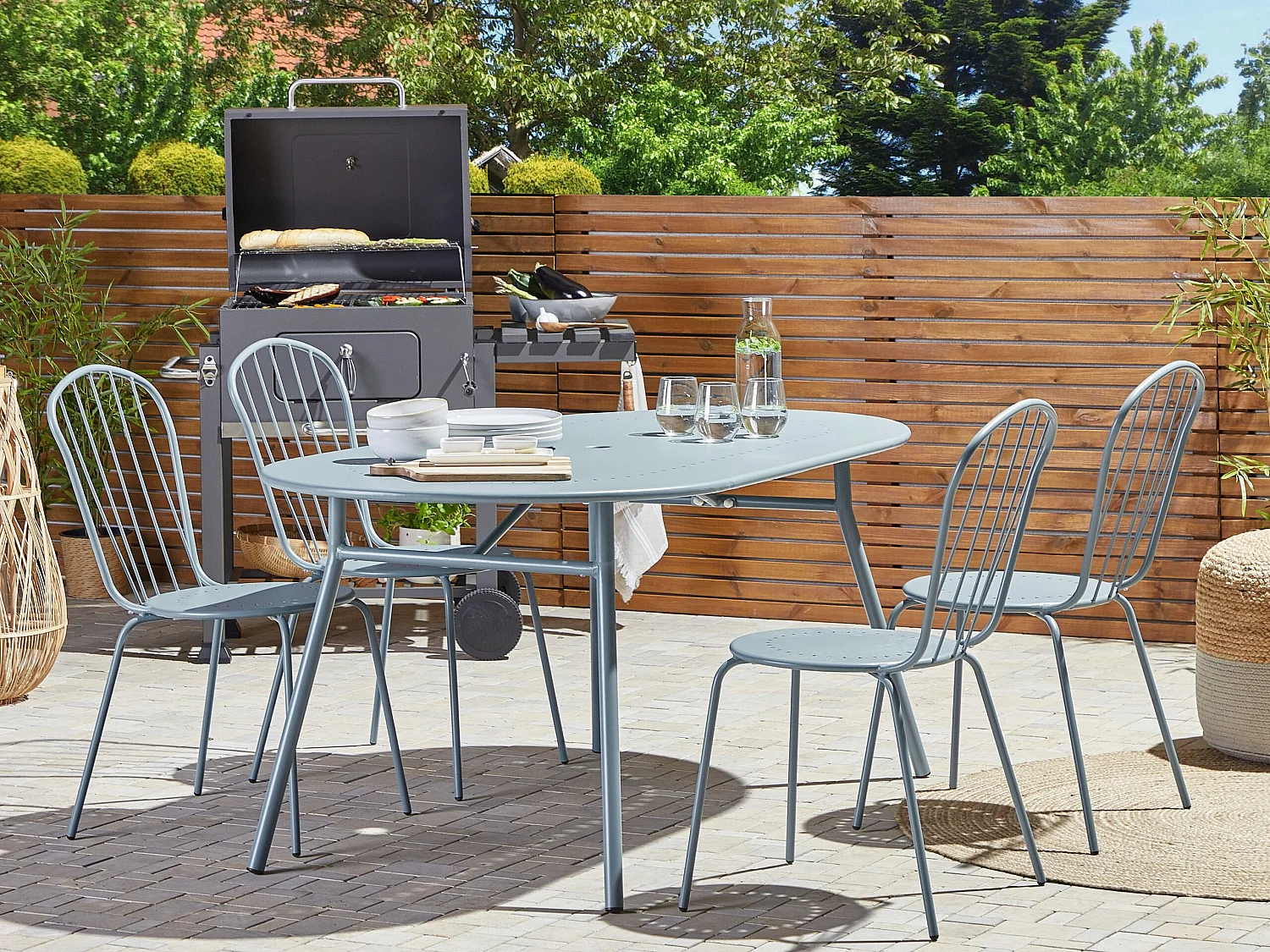 Table de salle à manger de jardin CALVI 160 cm 90 cm Métal Bleu clair