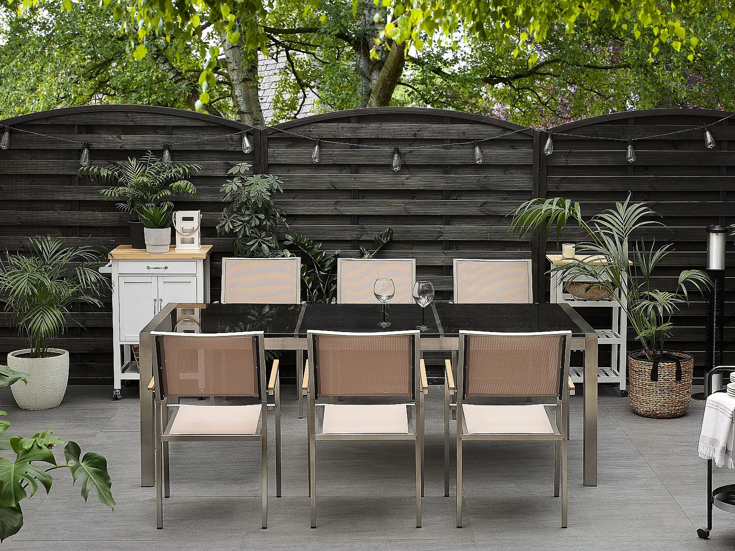 Table de salle à manger de jardin GROSSETO 220 cm 100 cm Poli Granit Noir