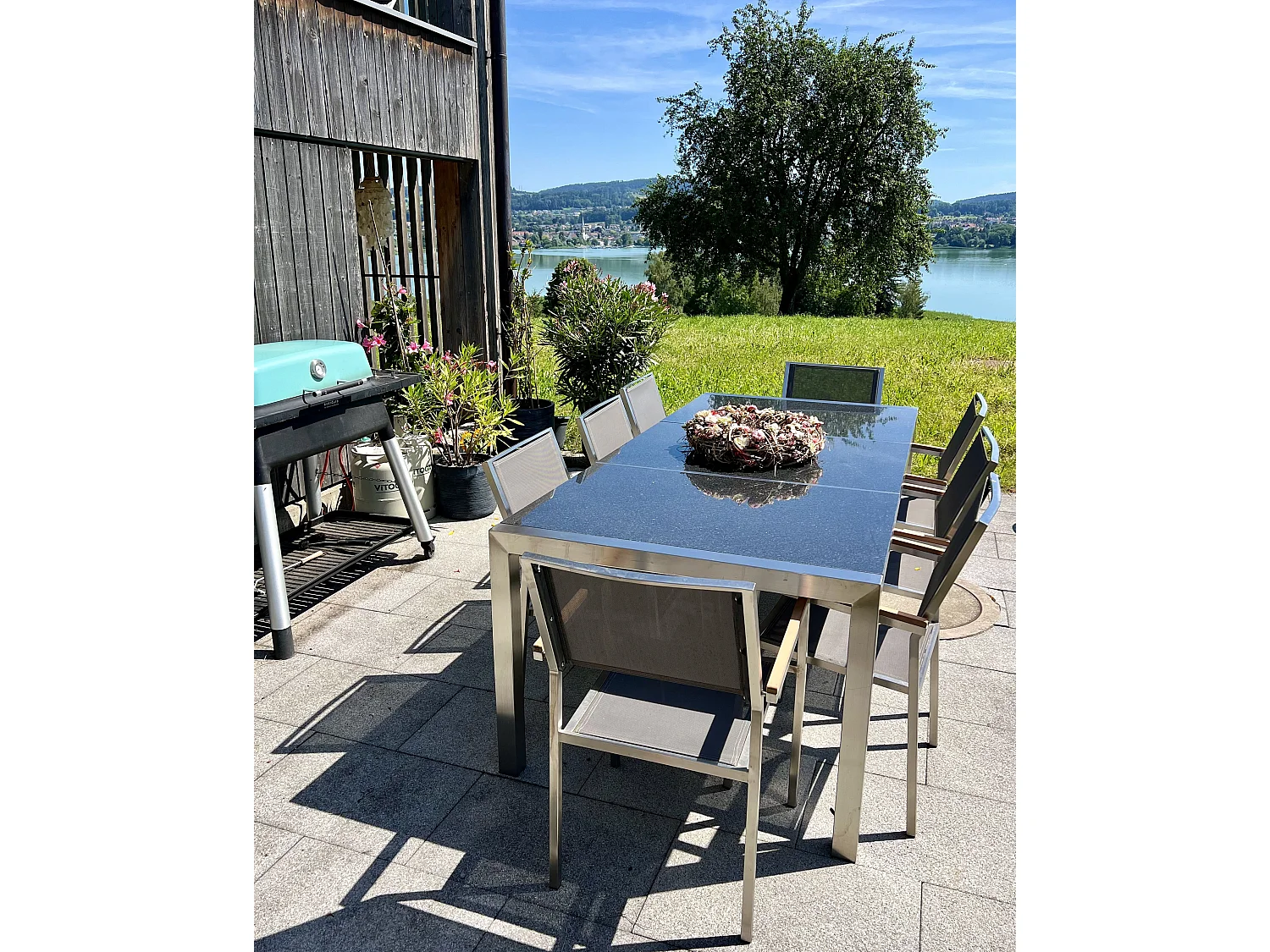 Mesa de refeição de jardim GROSSETO 220 cm 100 cm Polido Granito Preto