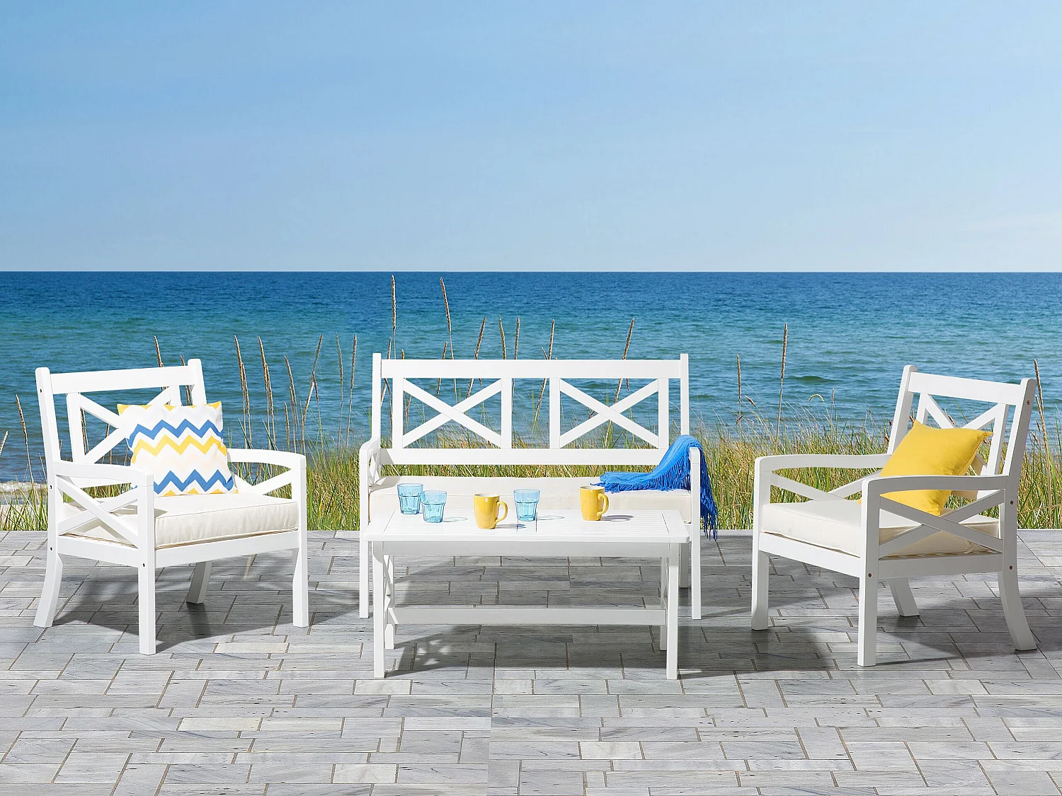 Stół ogrodowy BALTIC 55 cm 100 cm Drewno akacjowe Biały