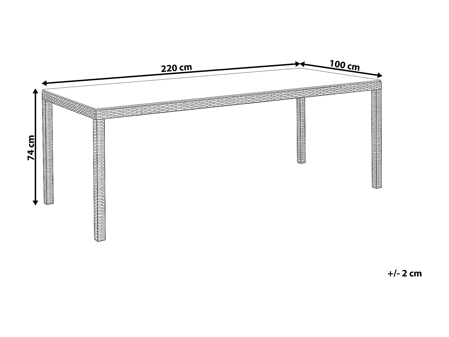 Table de salle à manger de jardin ITALY 220 cm 100 cm Verre Marron foncé