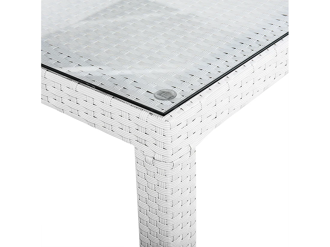 Großer Gartentisch Rattan Sicherheitsglas weiß Italy