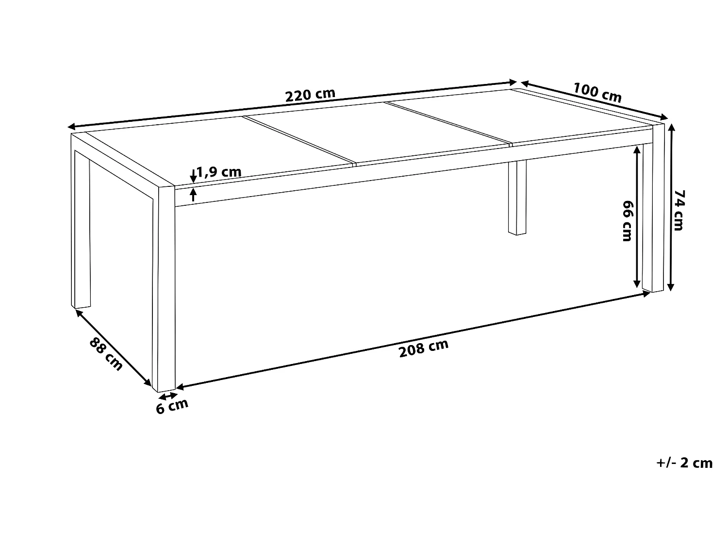 Gartentisch GROSSETO 220 cm 100 cm geflammter Granit Graphitgrau
