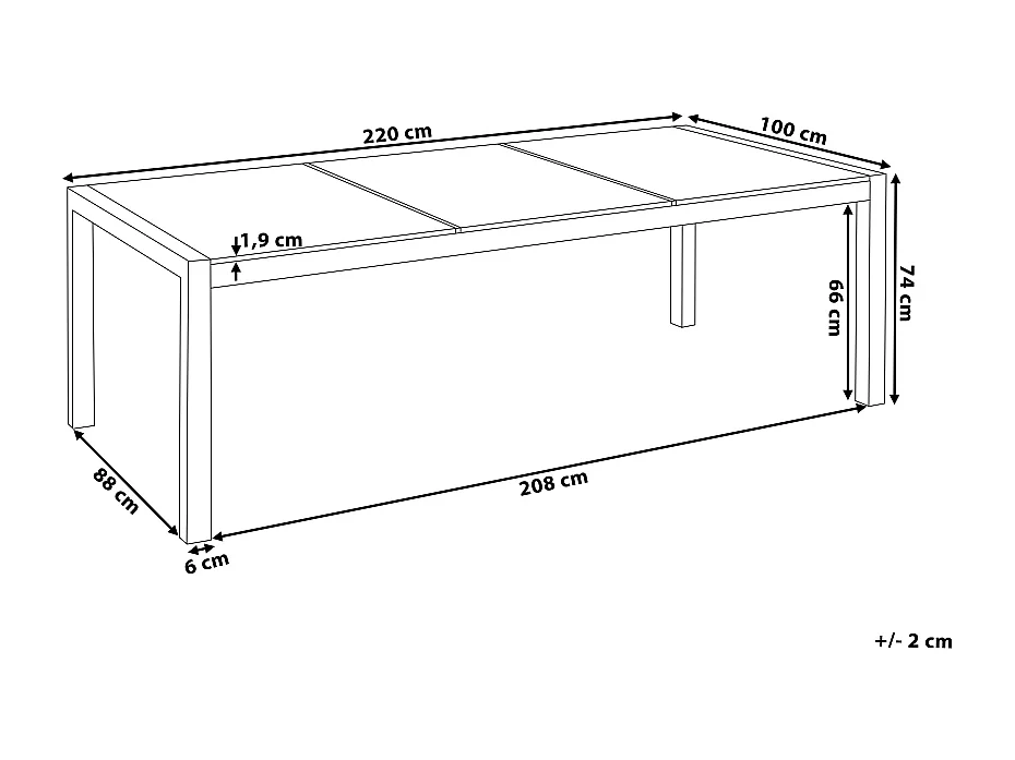 Table de salle à manger de jardin GROSSETO 220 cm 100 cm Flammé Granit Gris graphite
