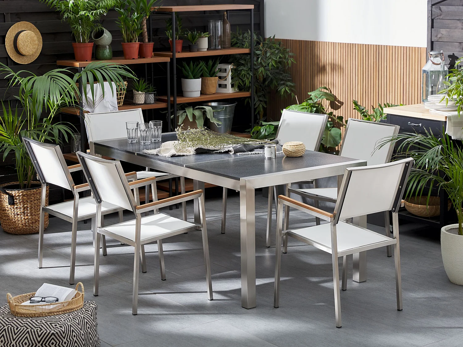 Stół ogrodowy GROSSETO 180 cm 90 cm Płomieniowany Granit Grafitowy