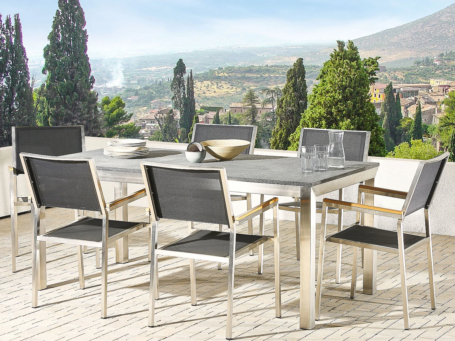 Tuin eettafel GROSSETO 180 cm 90 cm Gevlamd Graniet Grafietgrijs