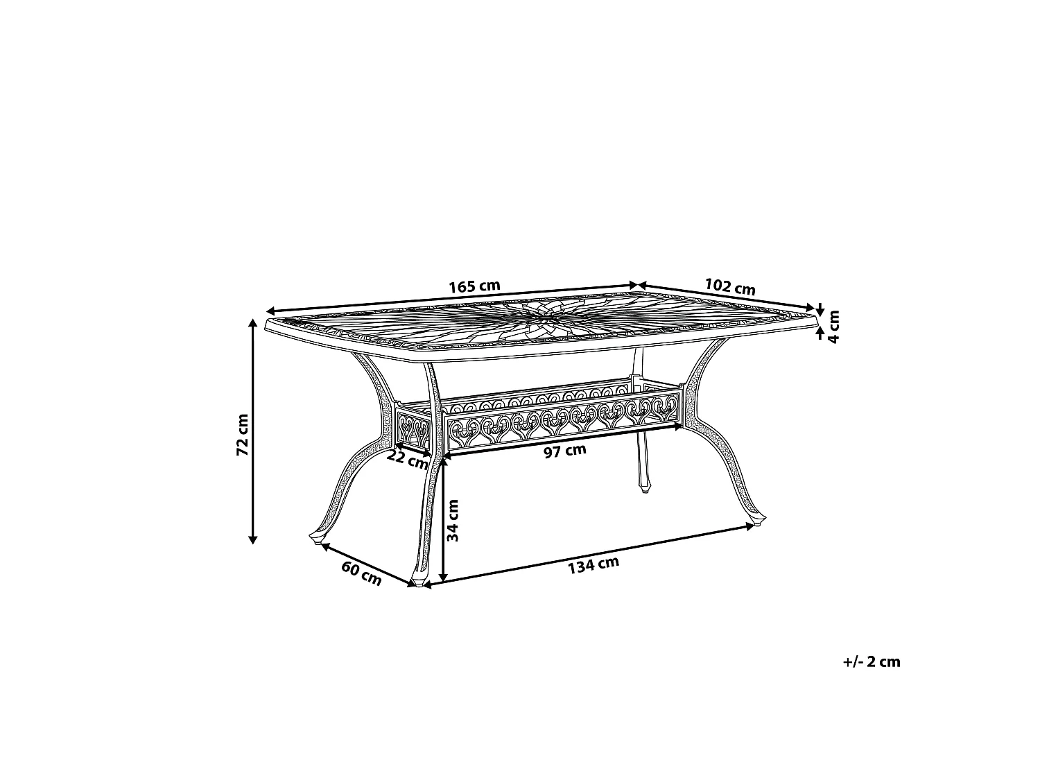 Table de salle à manger de jardin LIZZANO 165 cm 102 cm Métal Marron foncé