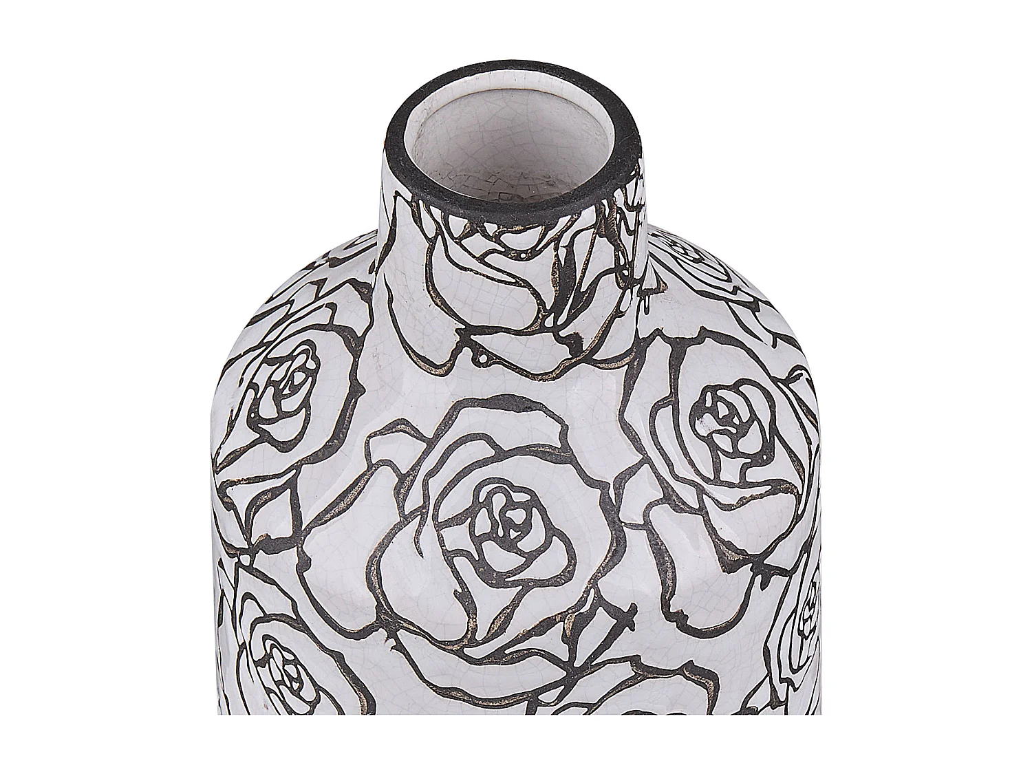 Blumenvase aus Steinzeug weiß mit Blumenmotiv schwarz Dekoration Retro Alinda