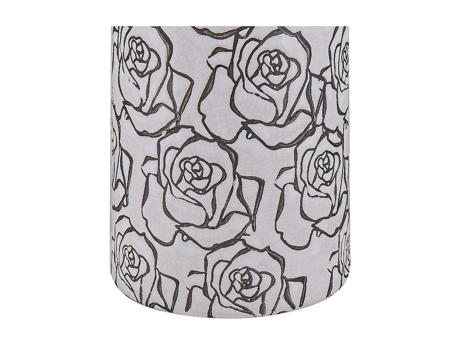 Blumenvase aus Steinzeug weiß mit Blumenmotiv schwarz Dekoration Retro Alinda