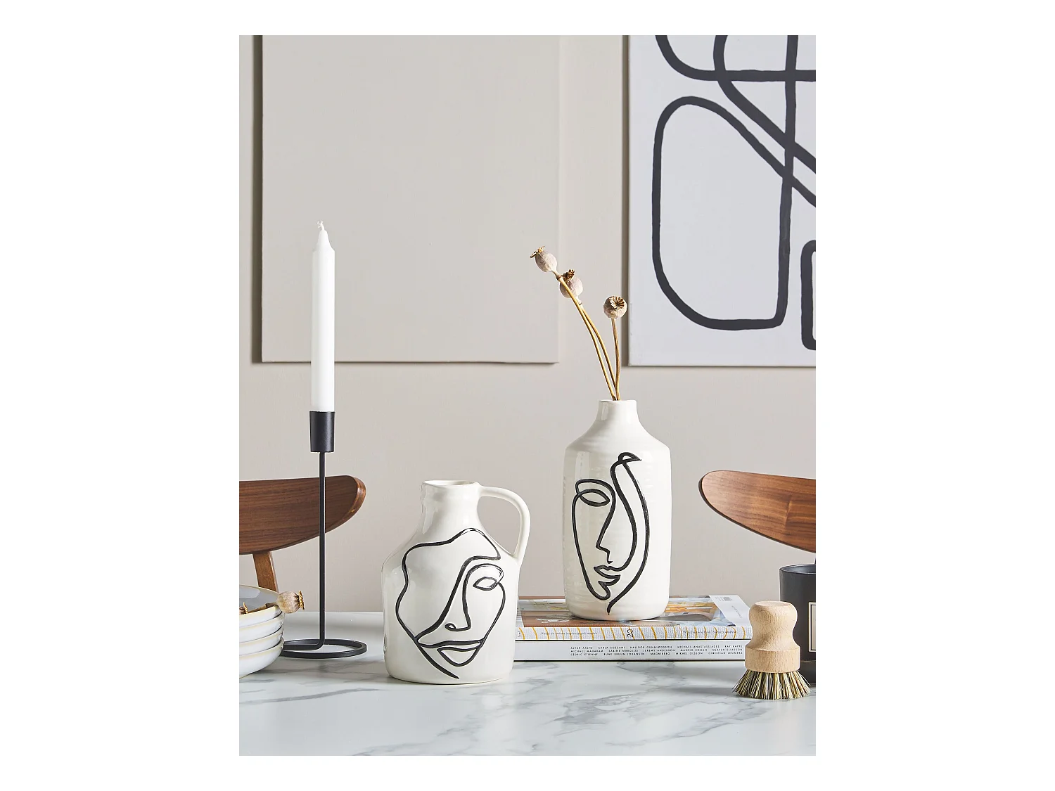 Jarro de flores AENUS Grés 22 cm Branco