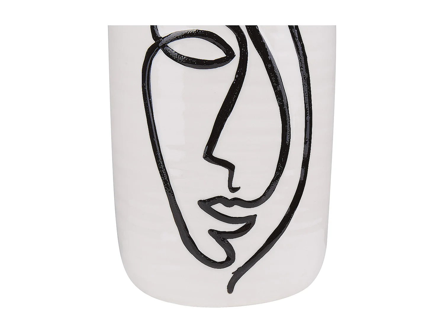 Blumenvase aus Steinzeug weiß mit aufgedrucktem Gesicht schwarz Dekoration Aenus