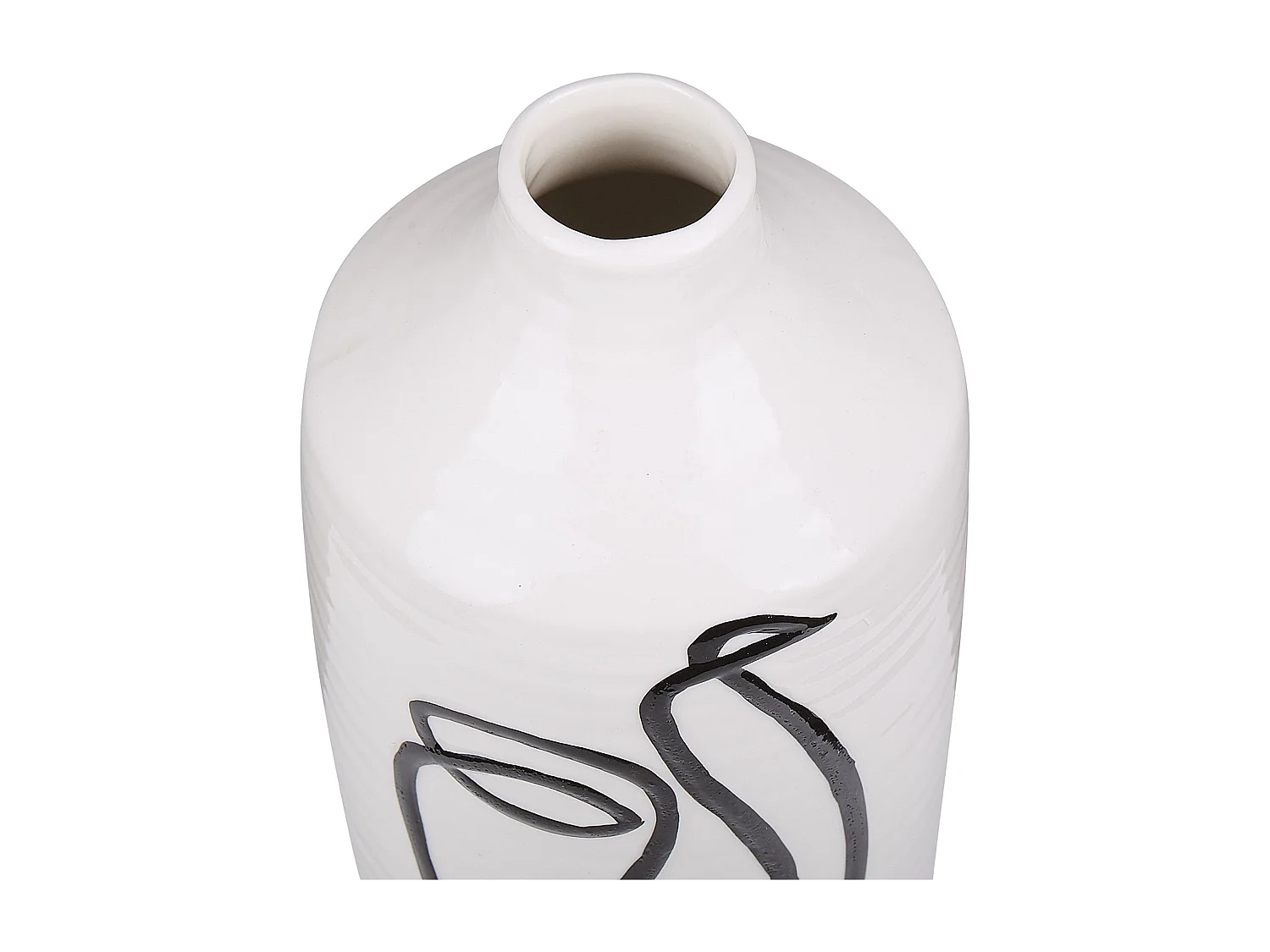 Blumenvase aus Steinzeug weiß mit aufgedrucktem Gesicht schwarz Dekoration Aenus