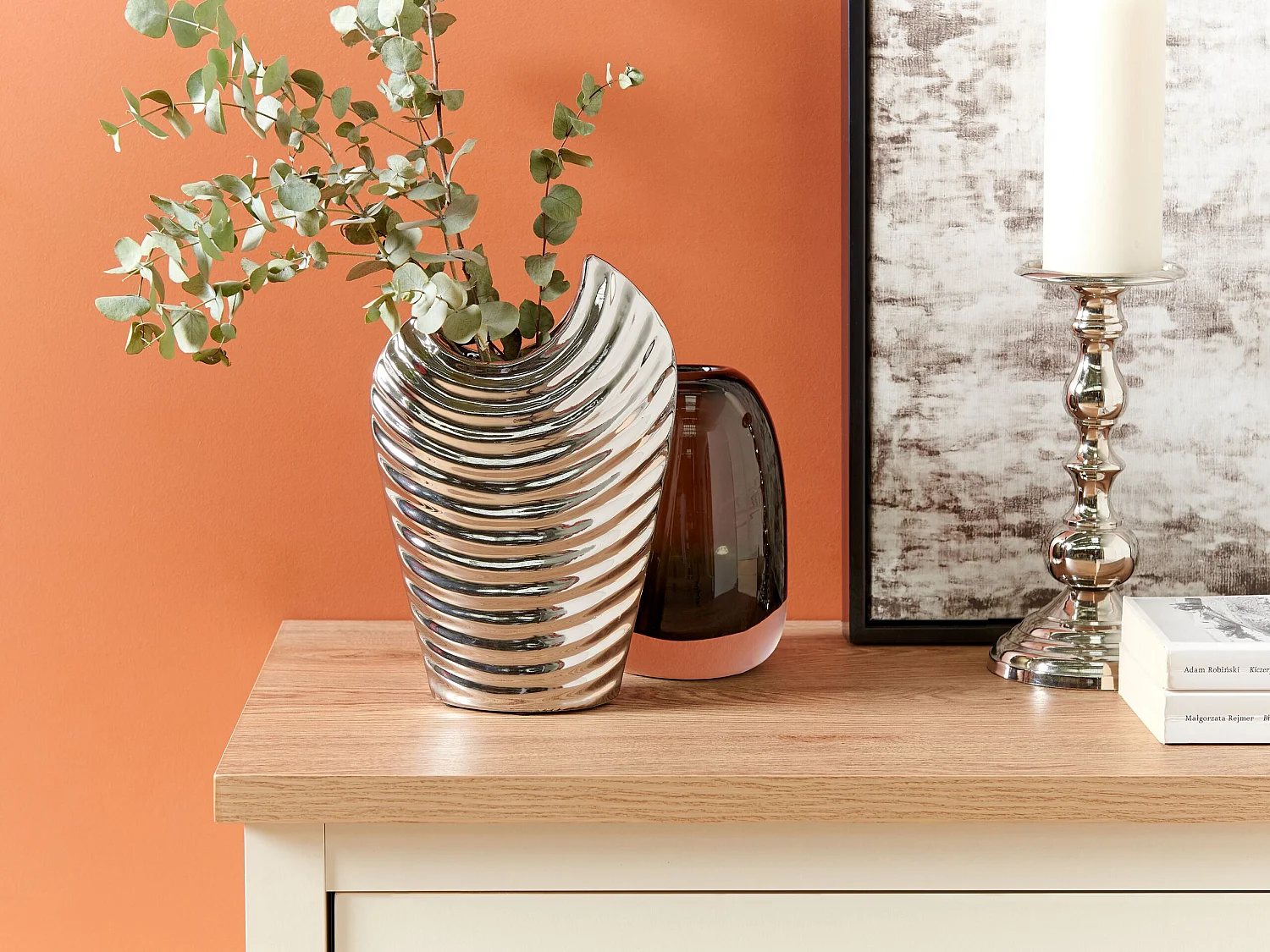 Vase décoratif ECETRA Grès 26 cm Argenté