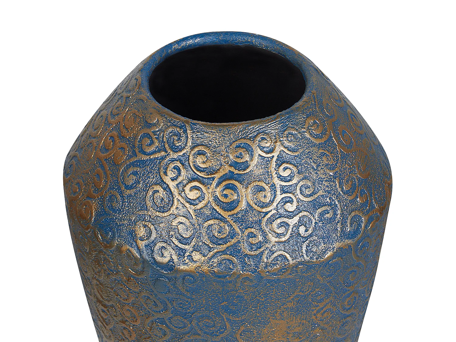 Formschöne, moderne Deko-Bodenvase aus Ton in Gold/Türkis Massa