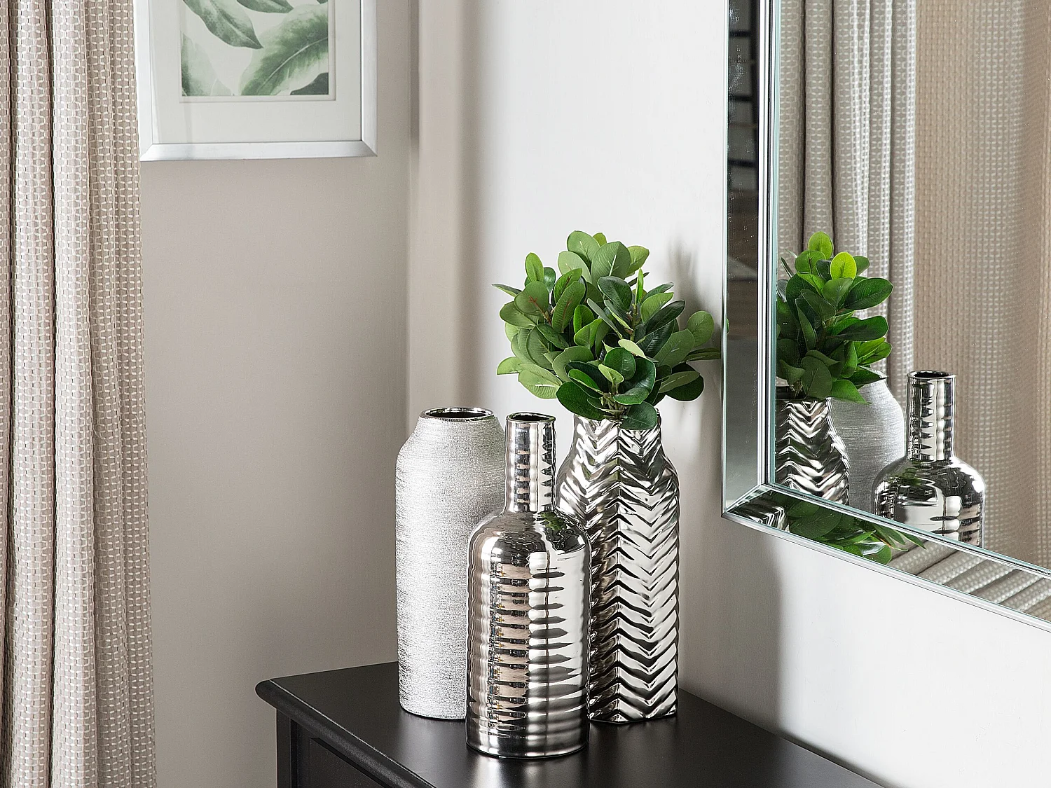 Vase décoratif XANTHOS Grès 32 cm Argenté