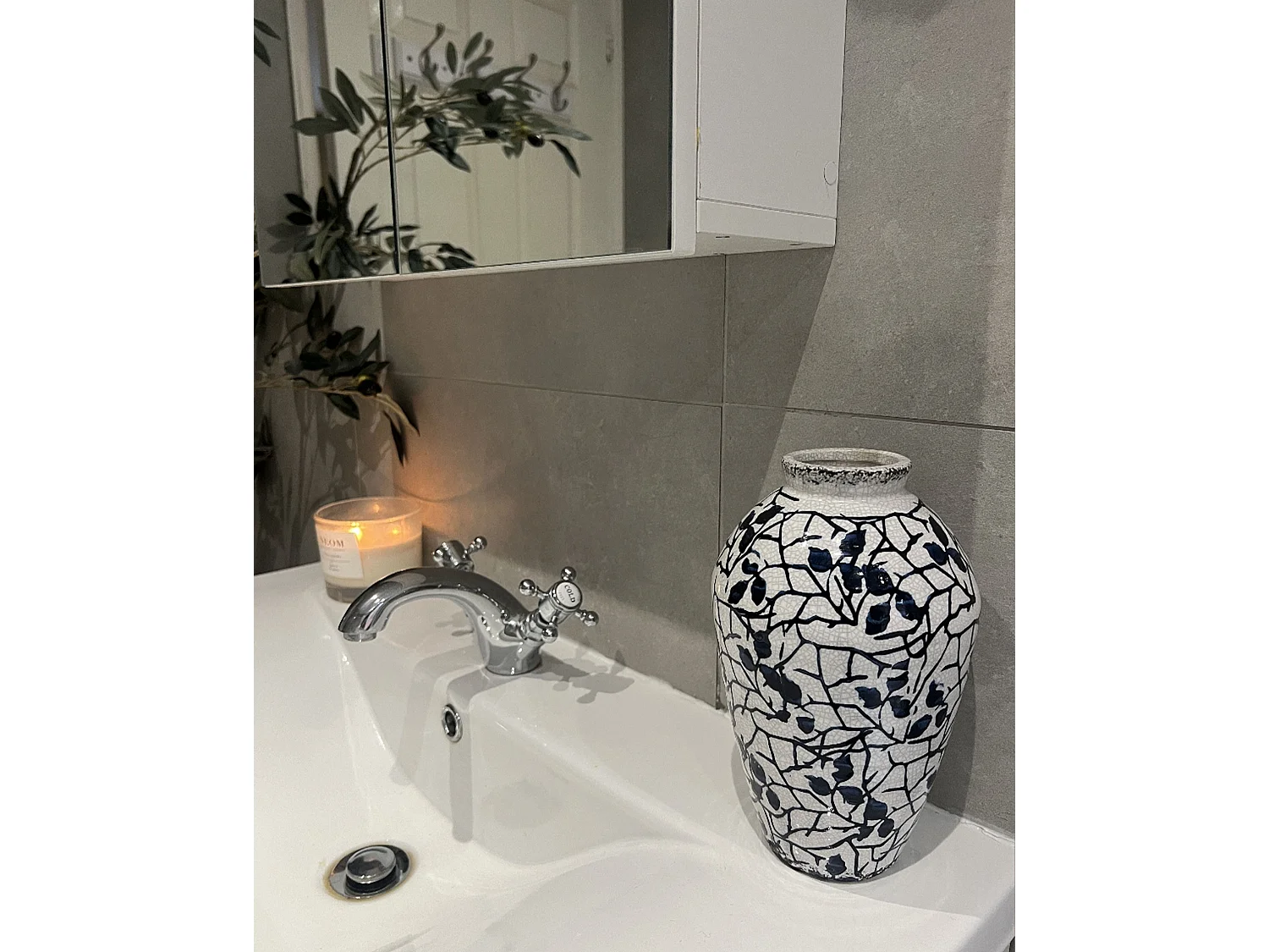 Blumenvase MALLIA Steinzeug 20 cm Weiss