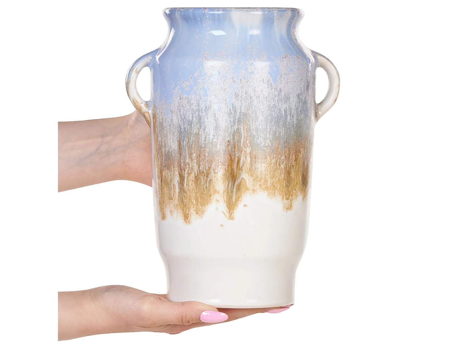 Vase Steinzeug mehrfarbig blau weiß gold 25 cm wasserdicht handgefertigt Gerrha