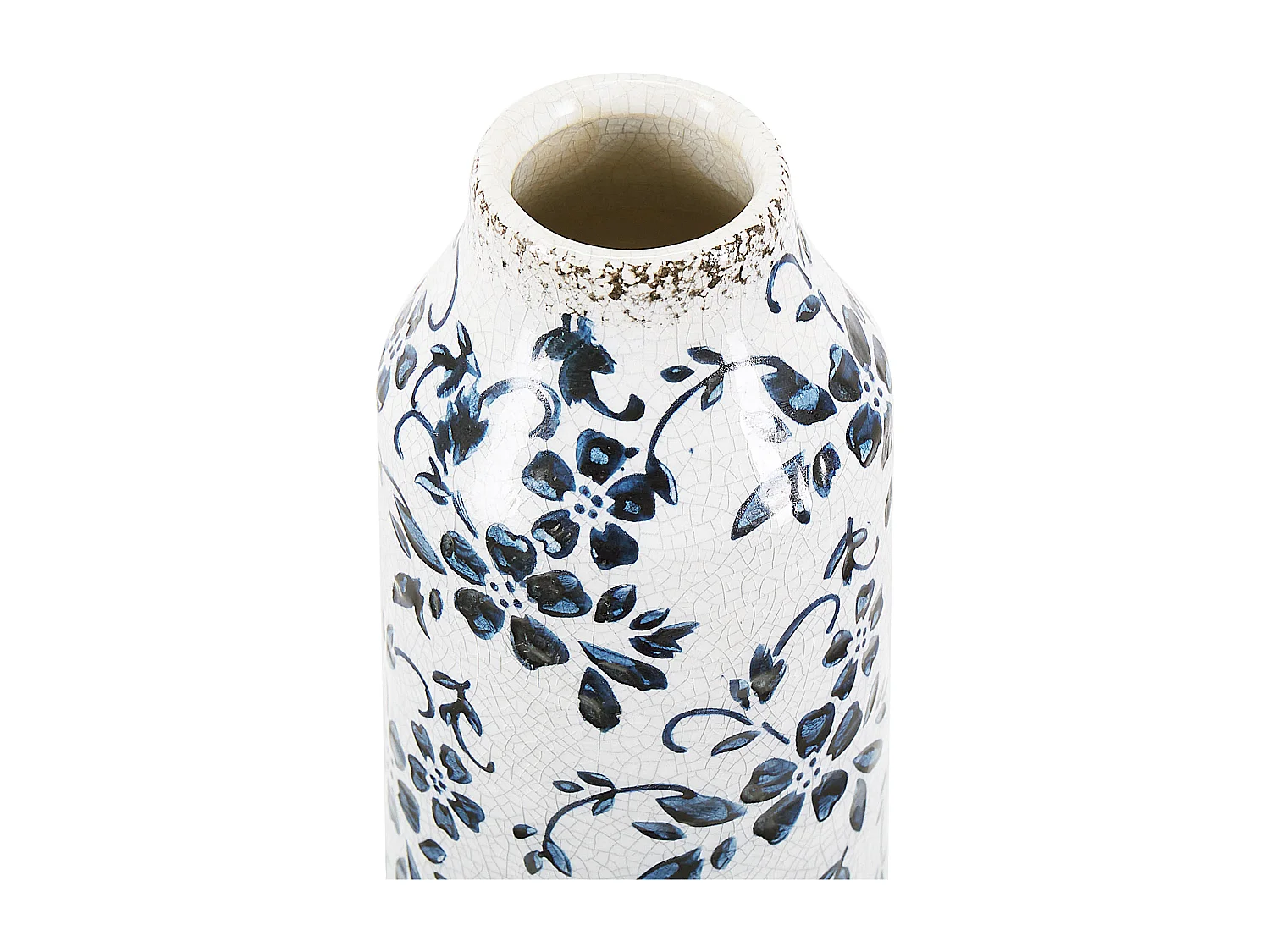 Blumenvase aus Steinzeug weiß 35 cm hoch mit blauem Blumenmotiv wasserdicht Mulai