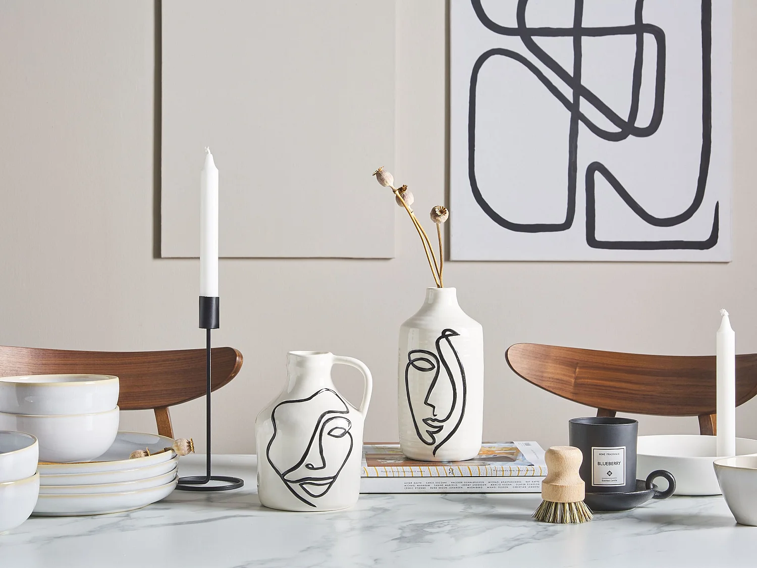 Blumenvase AGRINION Steinzeug 19 cm Weiss