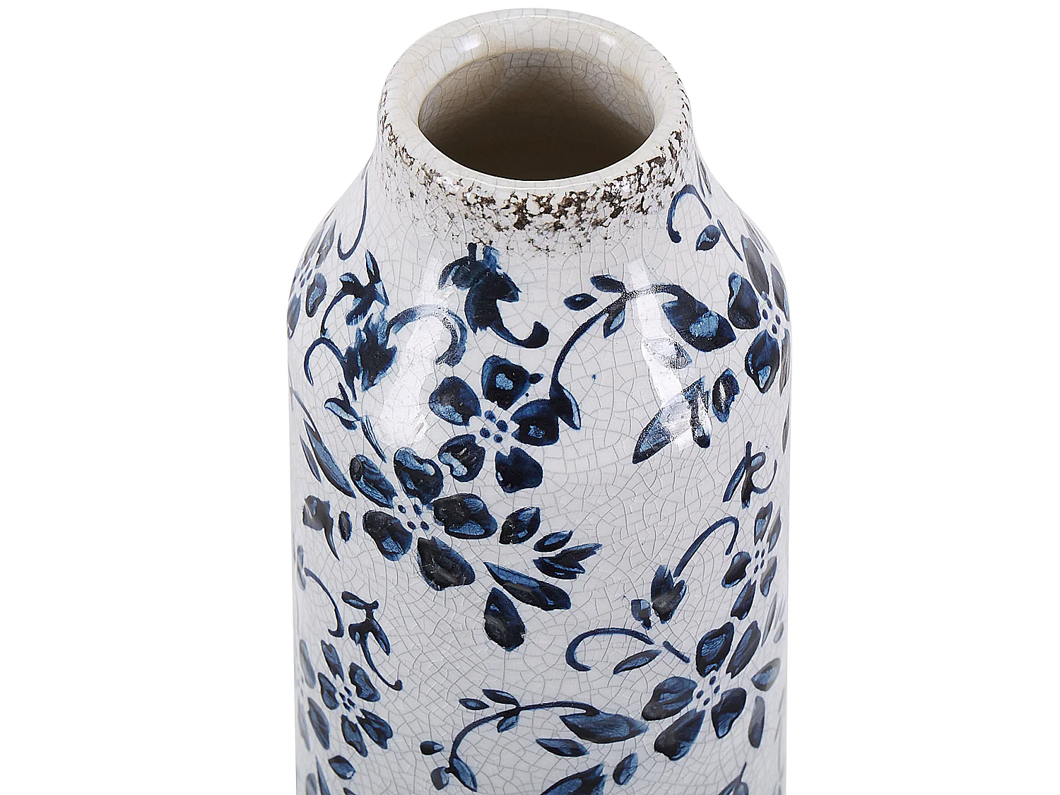 Blumenvase Steinzeug weiß 30 cm hoch mit blauem Blumenmotiv wasserdicht Mulai