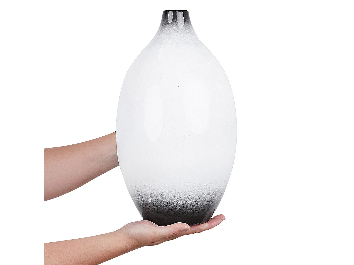 Formschöne Dekovase aus Terrakote 36 cm Schwarz / Weiß schattiert Baeza