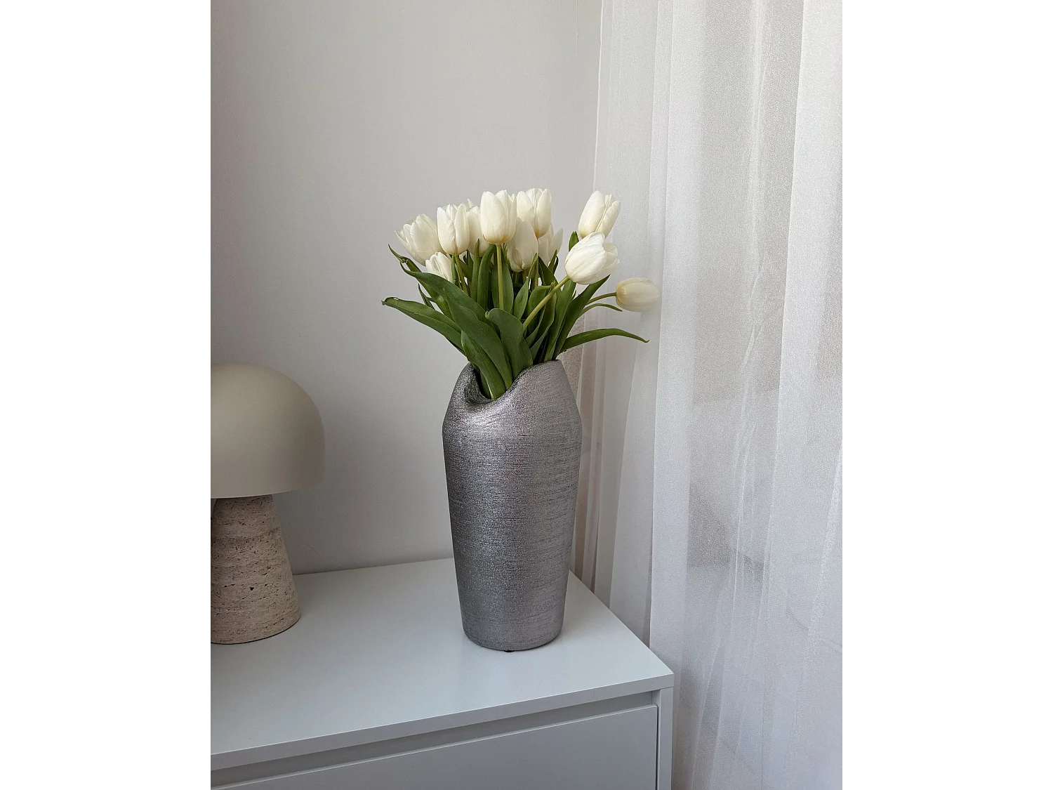 Dekovase APAMEA Steinzeug 33 cm Silber