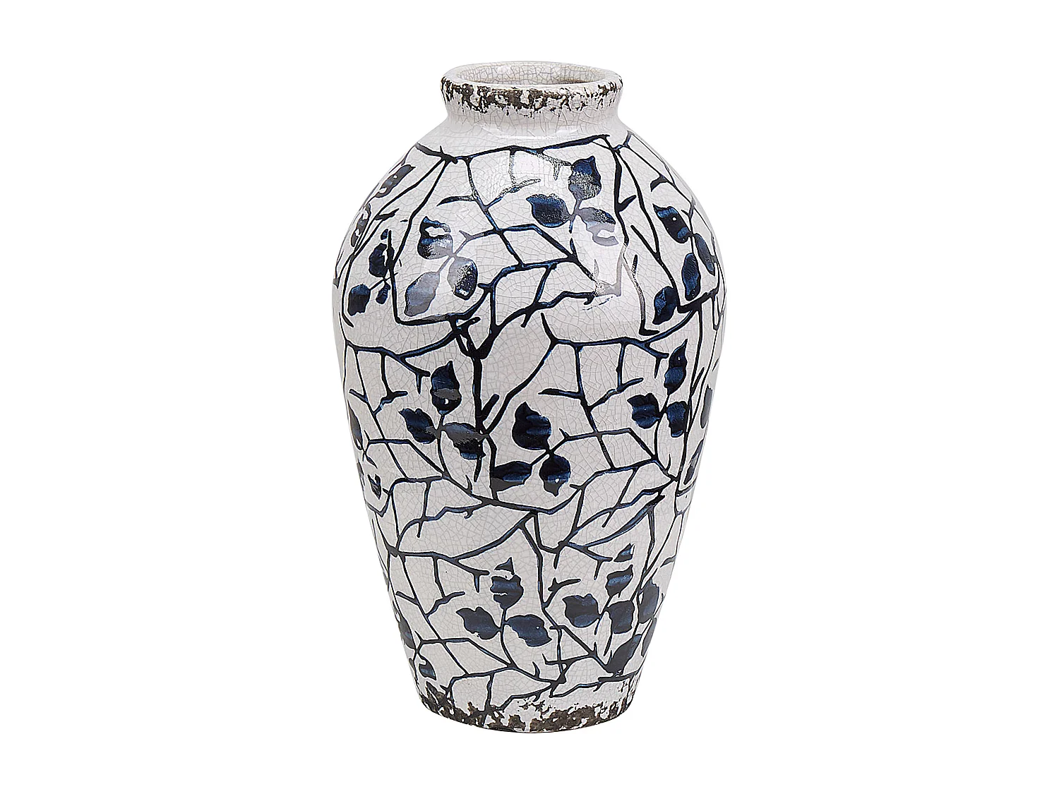 Blumenvase aus Steinzeug weiß 22 cm mit blauem Blumenmotiv wasserdicht Mallia