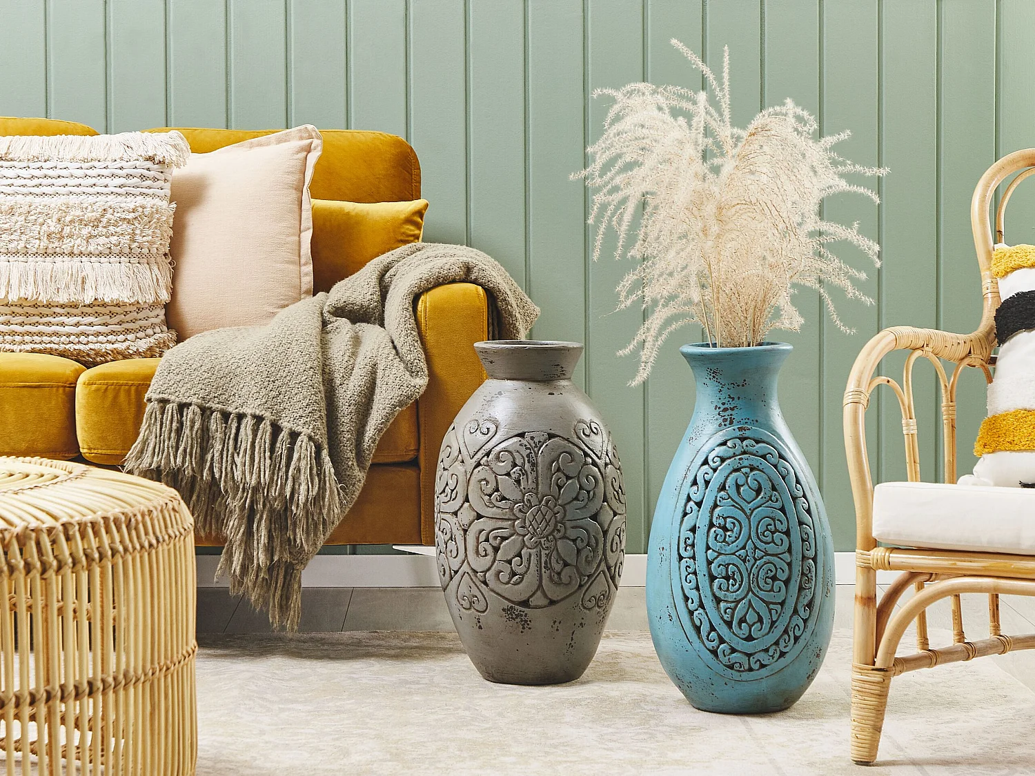 Jarrón decorativo MEGARA Cerámica 51 cm Turquesa