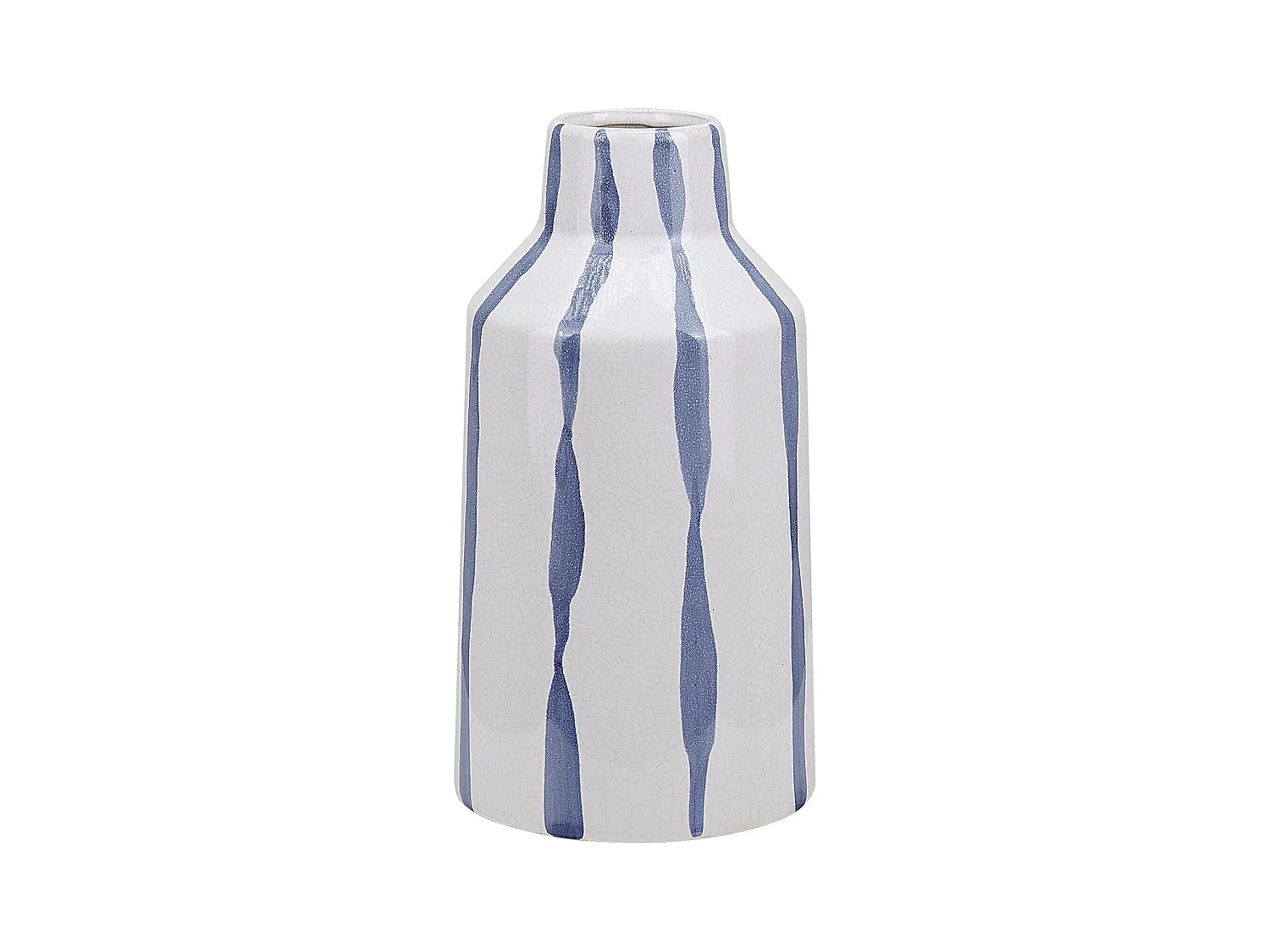 Blumenvase aus Steinzeug weiß mit Streifen blau Dekoration Retro Vintage Assus