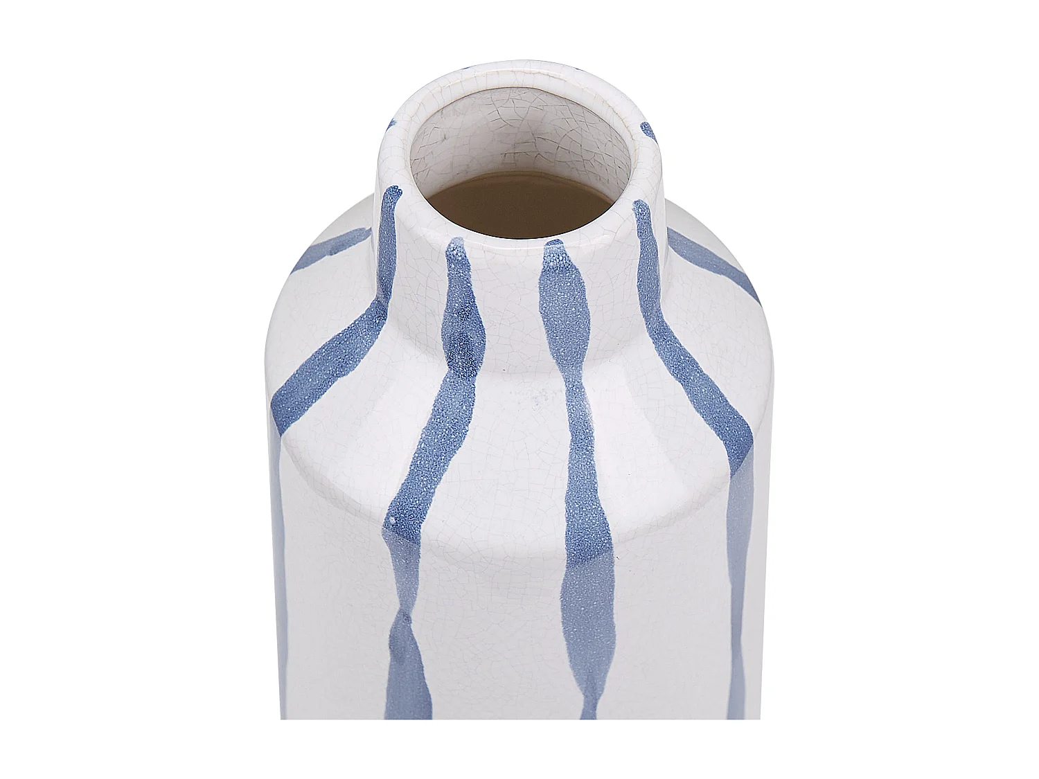 Blumenvase aus Steinzeug weiß mit Streifen blau Dekoration Retro Vintage Assus