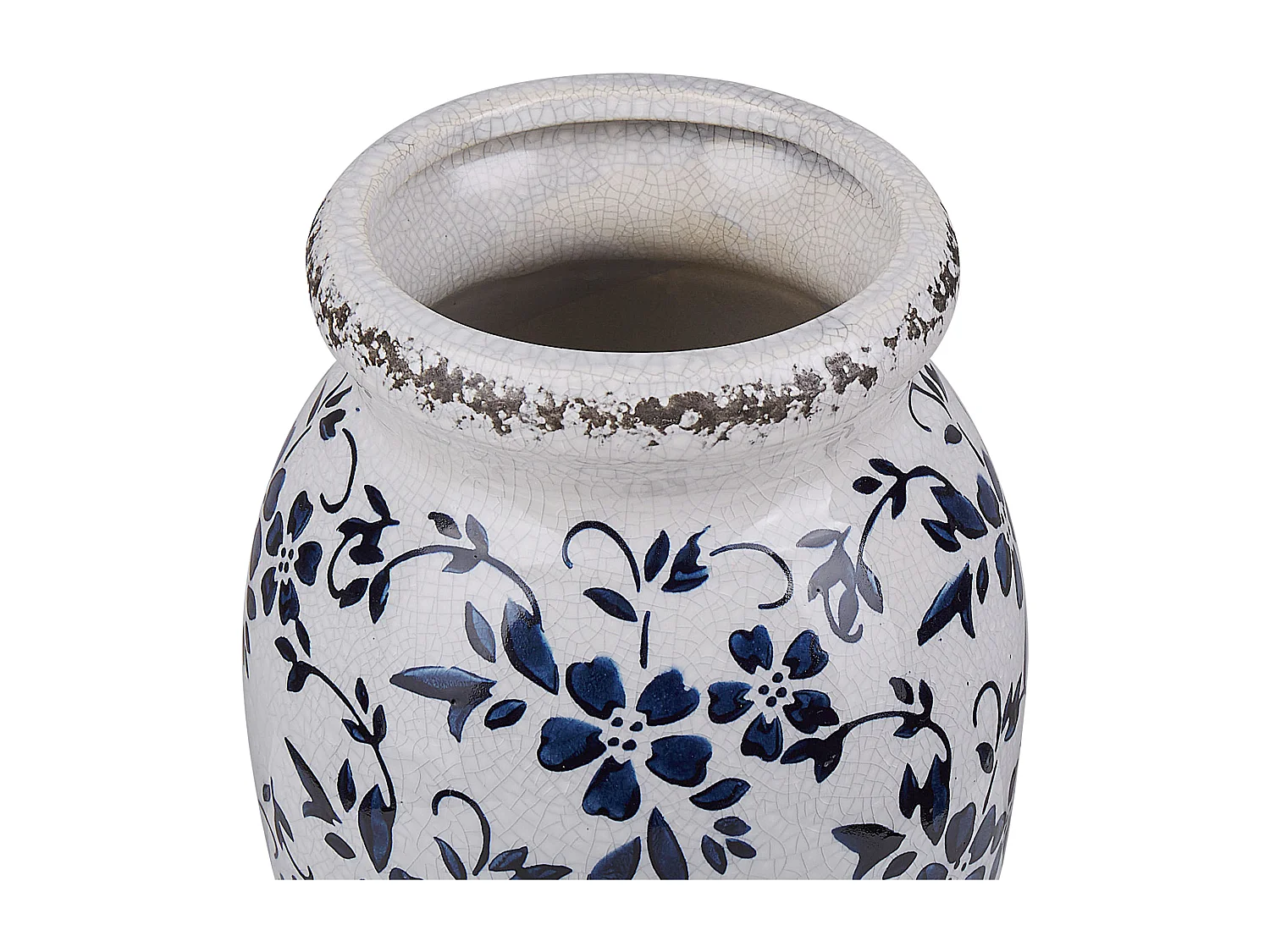 Blumenvase aus Steinzeug weiß Blumenmotiv blau Dekoration Retro Klassisch Amida