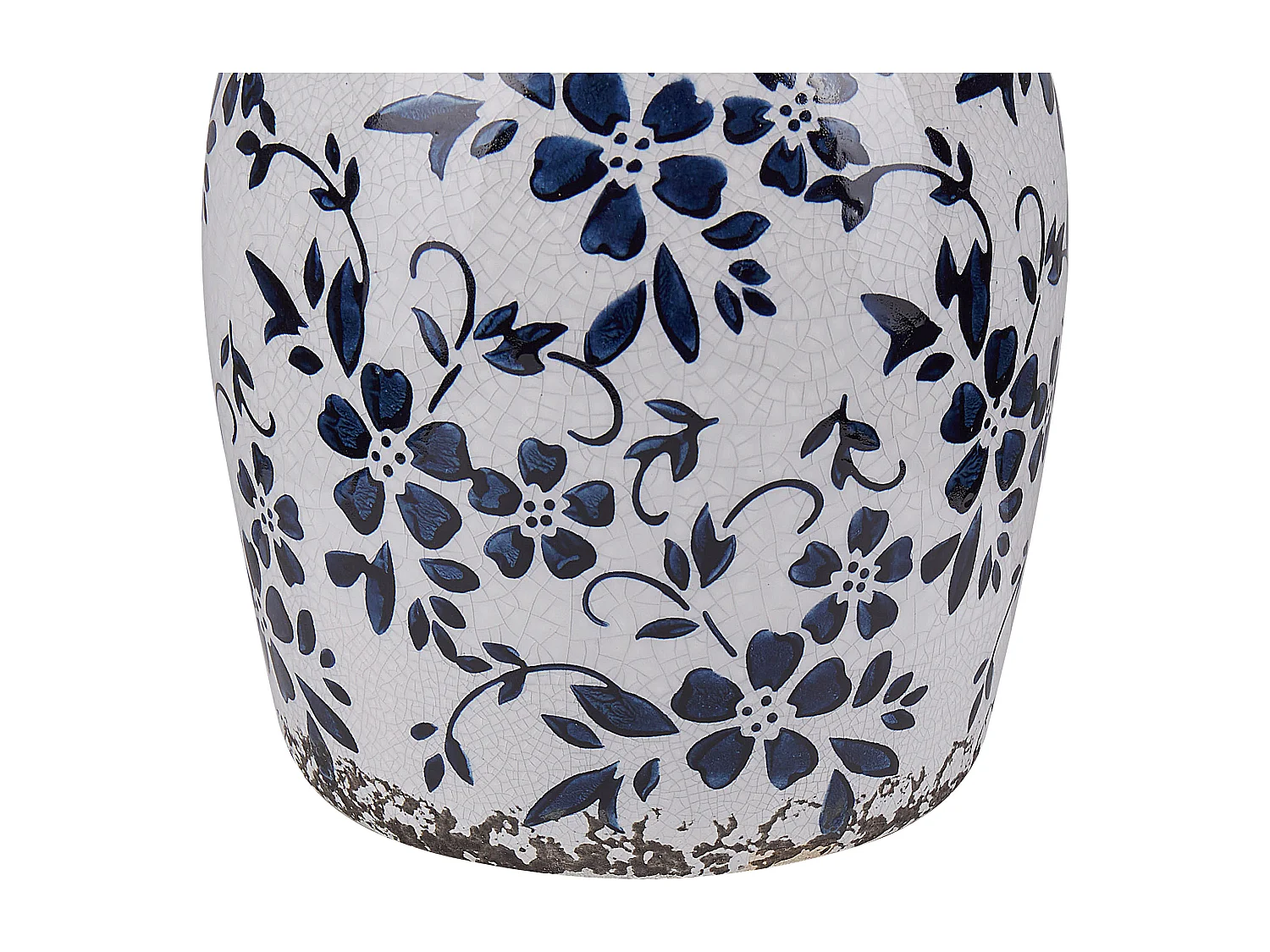 Blumenvase aus Steinzeug weiß Blumenmotiv blau Dekoration Retro Klassisch Amida