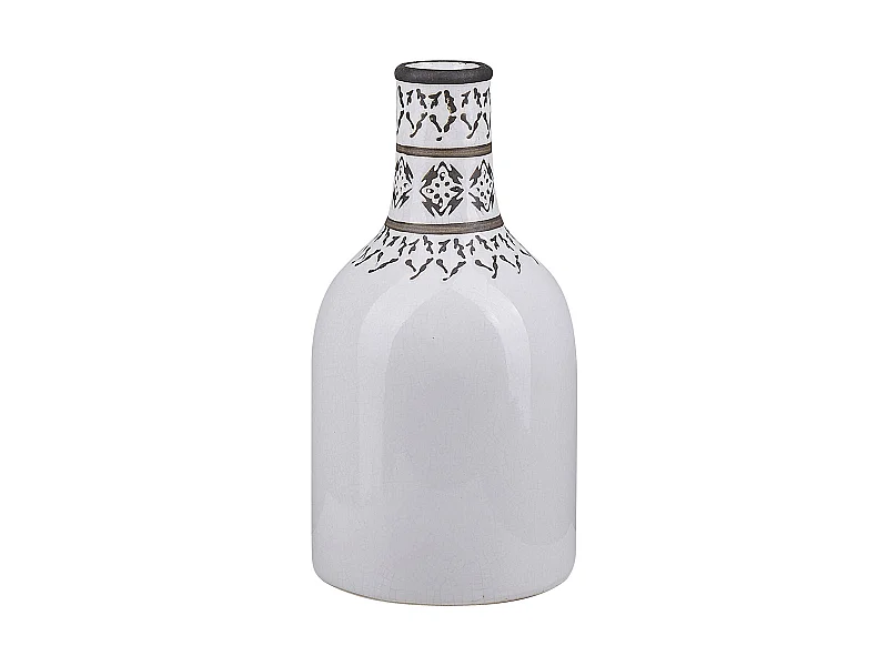 Blumenvase aus Steinzeug weiß mit dekorativem Muster Boho Retro Dekoration Ankon