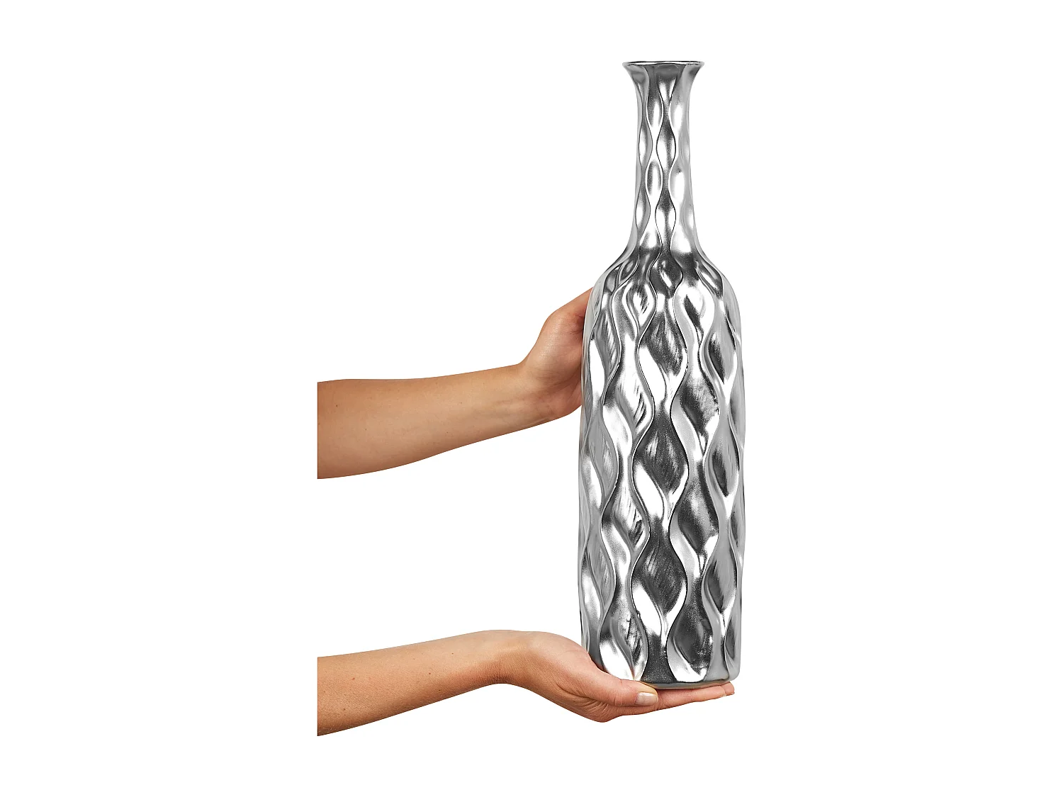 Vase décoratif BASSANIA Grès 45 cm Argenté