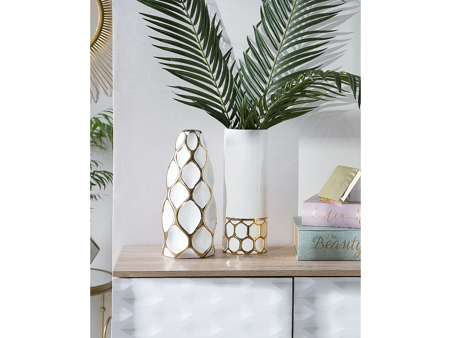 Jarro de flores AVILA Grés 36 cm Branco