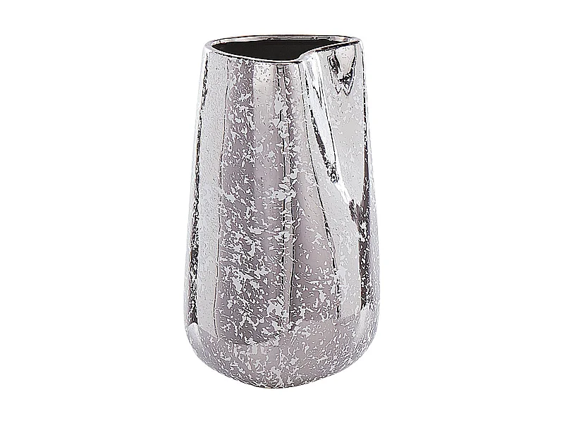 Dekovase aus Steinzeug in glänzendem Silber 27 cm asymmetrisch Glamour Stil Cirta