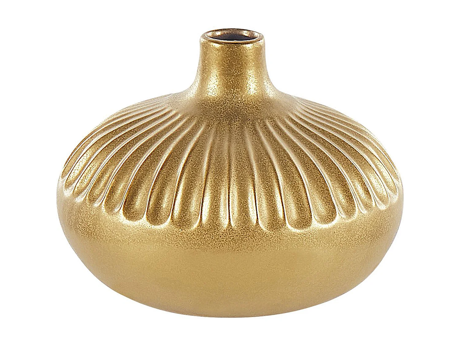 Moderne Dekovase aus Steinzeug in Gold 27 cm rund gerippt Glamour Stil Cercei